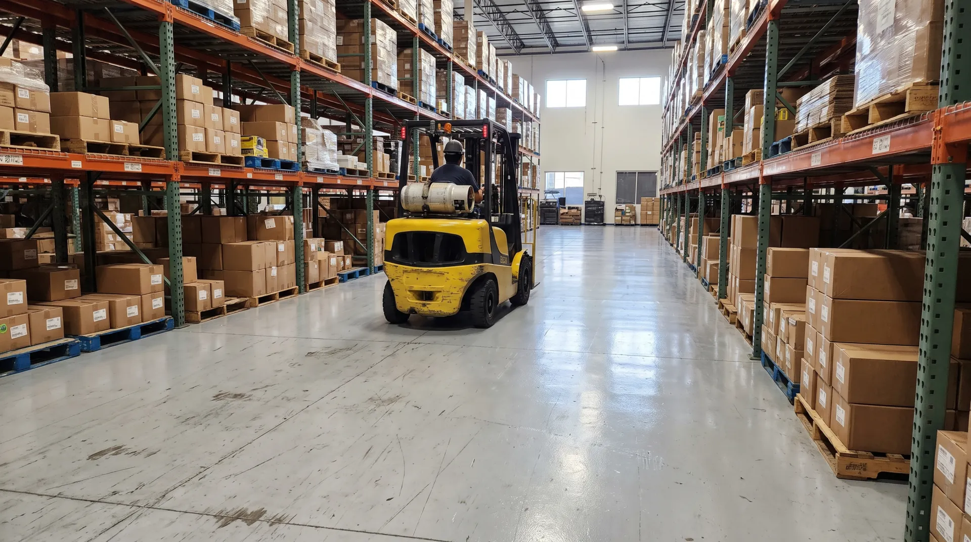 Forklift traffic on a coated warehouse floor in San Antonio