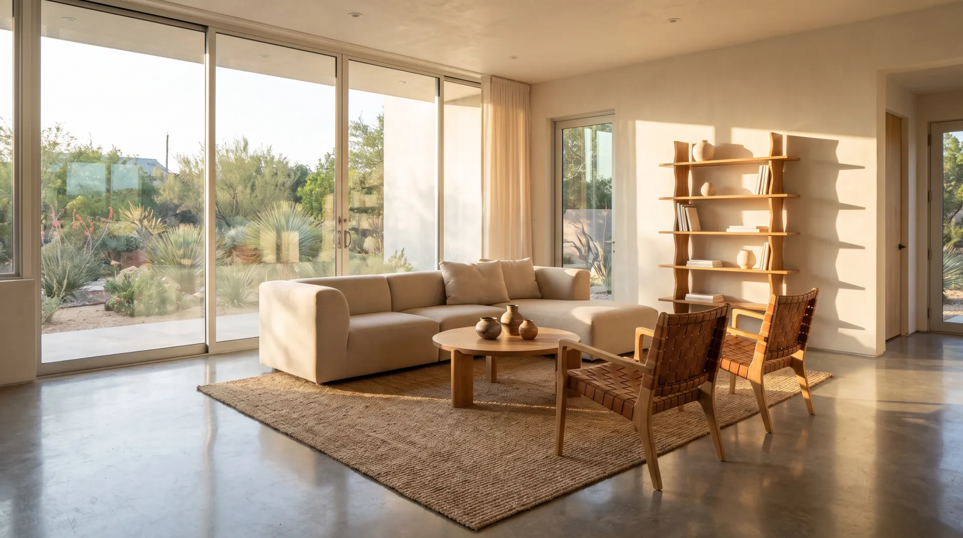 Polished concrete flooring in a modern San Antonio home interior living room