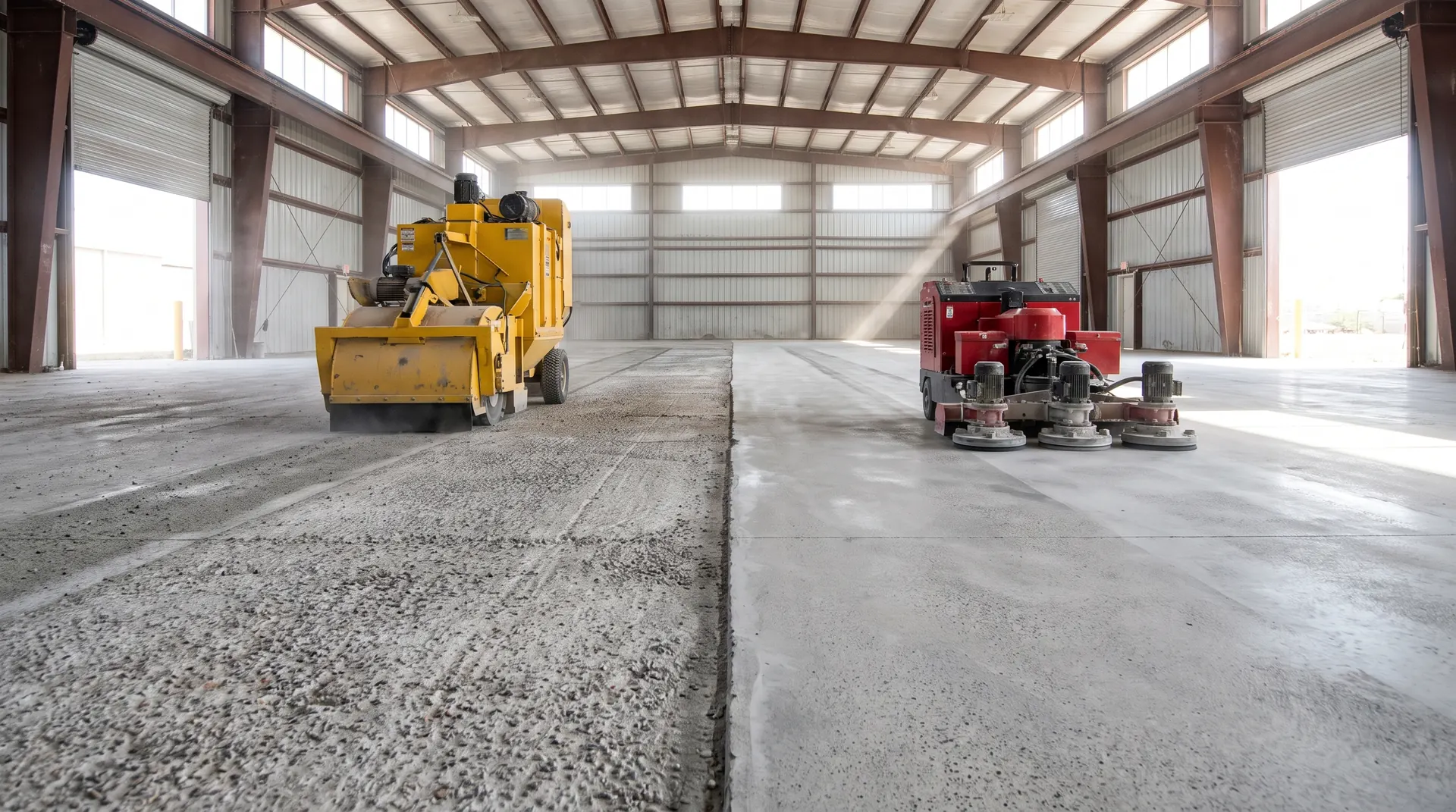 Shot blasting and diamond grinding concrete surface preparation compared in a San Antonio warehouse