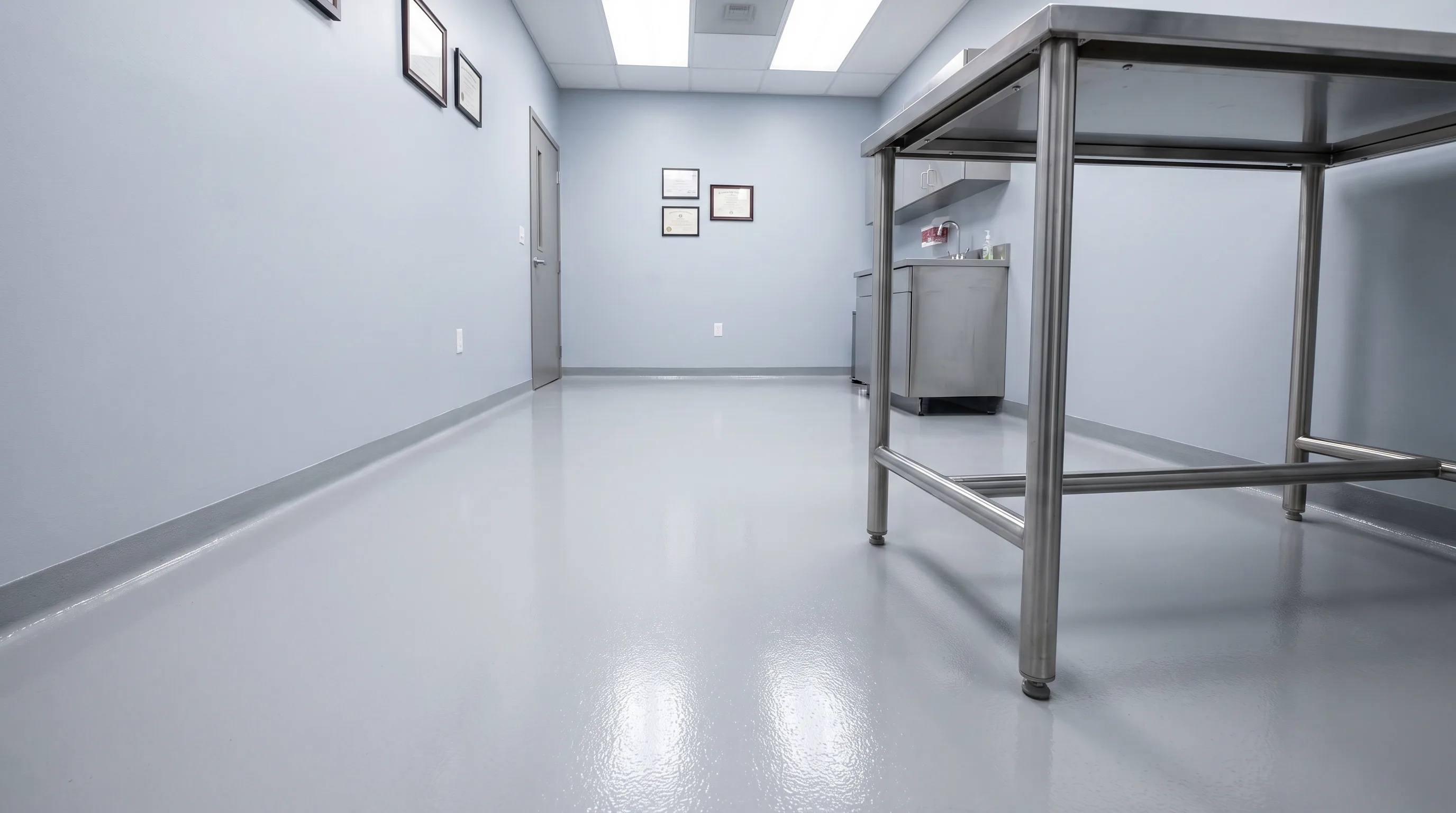 Antimicrobial epoxy flooring in a San Antonio veterinary clinic exam room