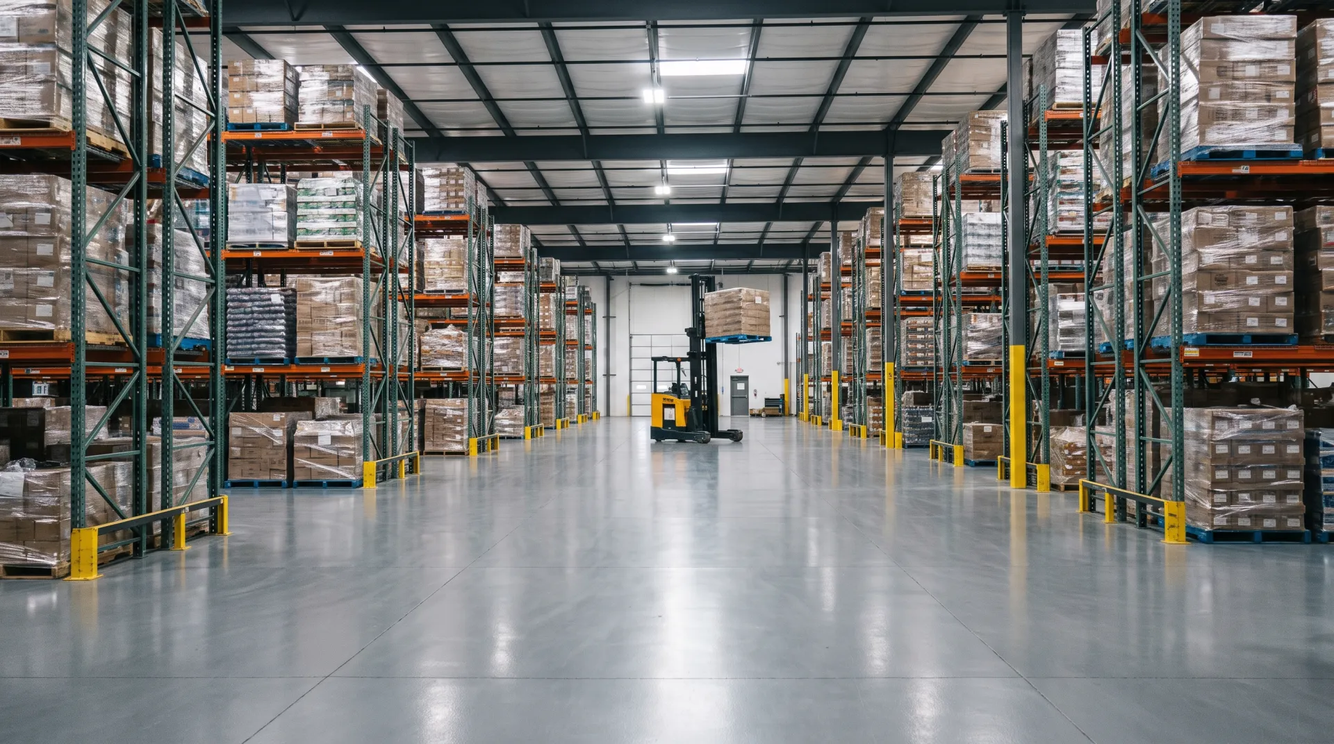 Industrial warehouse epoxy floor coating with pallet racking in San Antonio